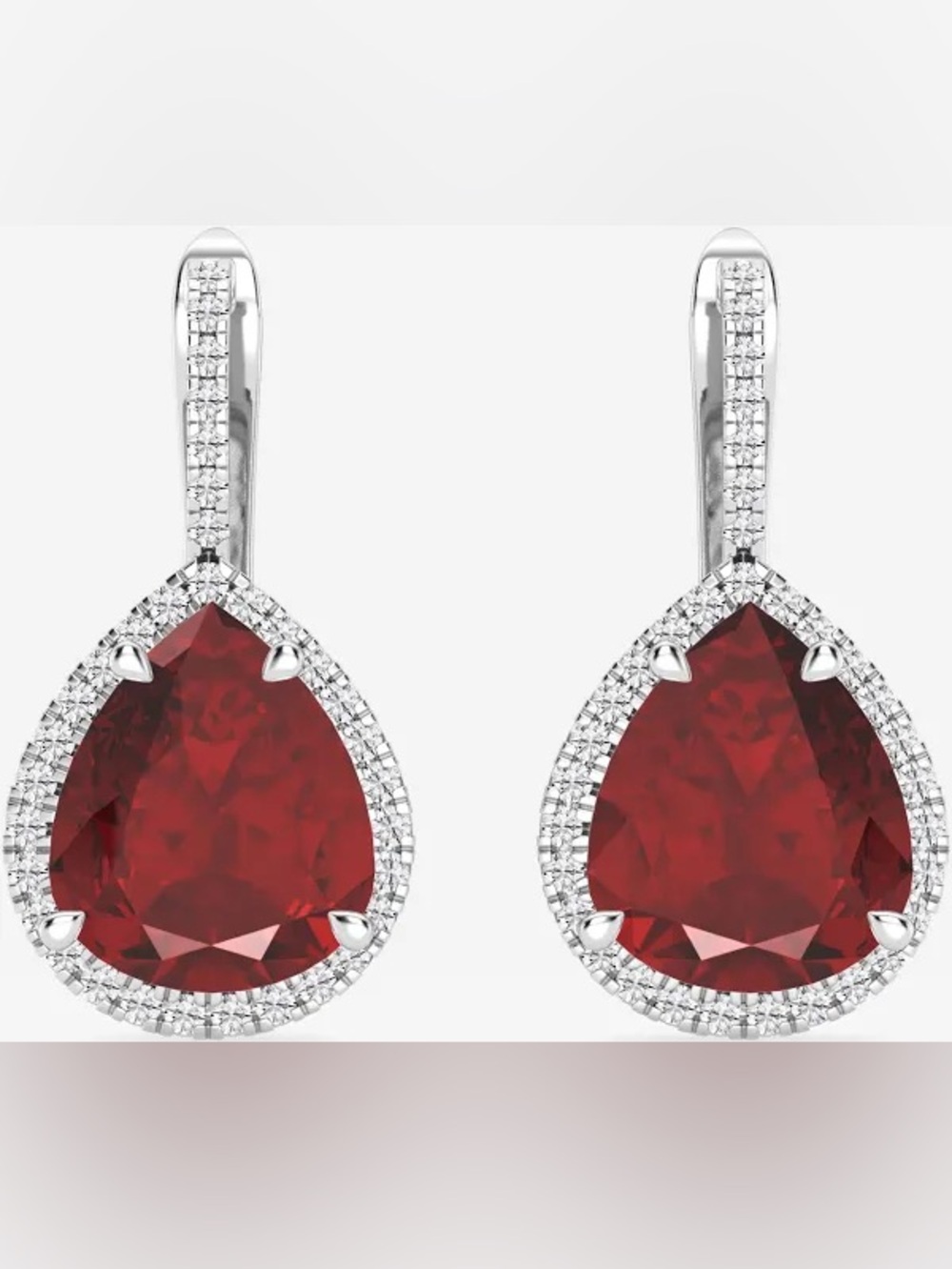 Silver Earrings with Red Teardrop Gemstones